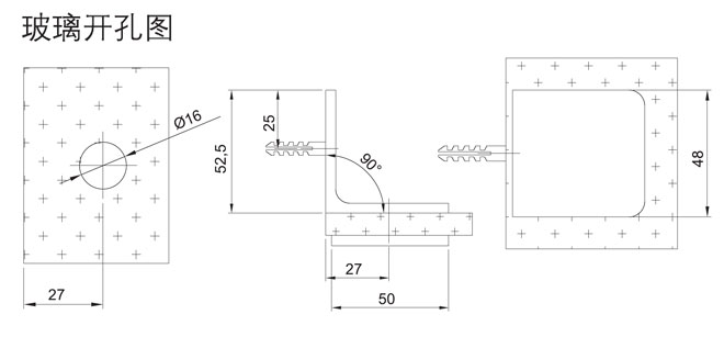 汇泰龙HF-2324-90&deg; 玻璃连接夹开孔图