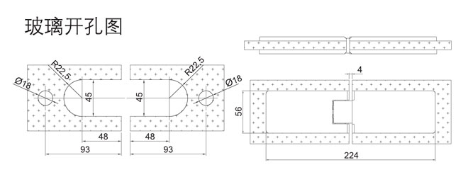 汇泰龙HF-2331-180&deg; 玻璃门合页开孔图